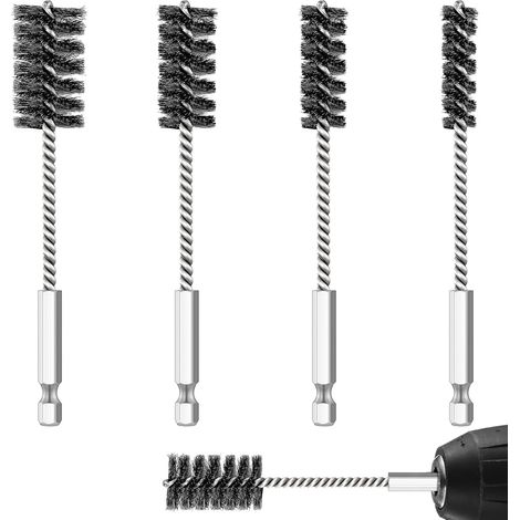 4-Piece Stainless Steel Wire Brush Set for Drilling,  with Hexagonal Handle Wire Brushes for Drilling Ports,  Tubes,  Bearings,  and Cleaning Parts (1/5)