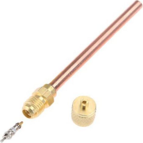 Válvula de Carga con Obús y Tubo 1/4" (6 mm)  Longitud 100 mm - Para Soldar (Refrigeración/HVAC)
