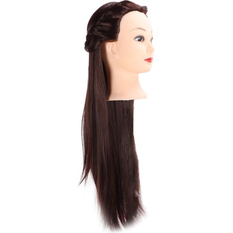 Cabeza de práctica para peinados, cabello castaño oscuro, ejercicios de trenzado (con maquillaje) (1/5)