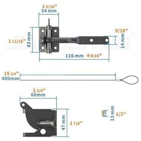 Serrure de portail automatique, loquet à gravité en acier pour clôture de jardin, noir avec 6 vis pour portail de clôture Suffolk