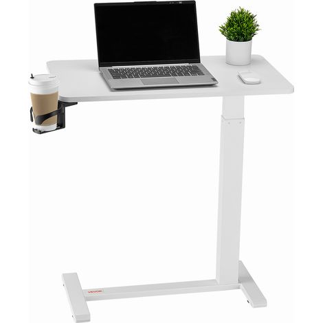 VEVOR Tavolino da Letto Mobile con 4 Ruote Nascoste, Scrivania per Laptop, Regolabili in Altezza con Portabicchieri, Scrivania Portatile in Truciolato Sopra Letto per Casa, Ufficio, Studio, Bianco