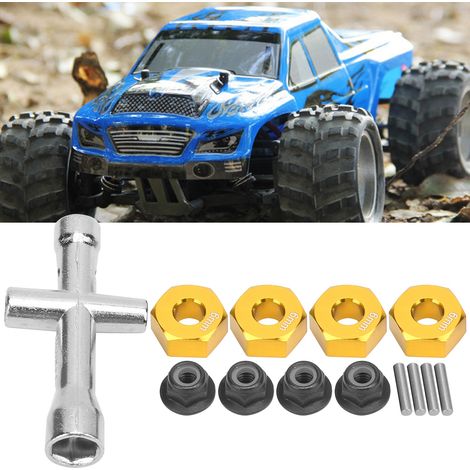 Adaptateur de moyeu hexagone 12mm, écrous de blocage M4 à bride 6mm avec clé en croix pour voiture RC 1/10, couleur or