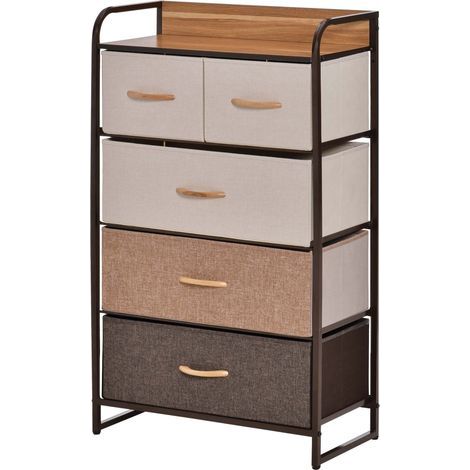 Commode Meuble de Rangement 5 tiroirs Pliables en Tissu 58 x 29 x 99 cm Multicolore (1/5)
