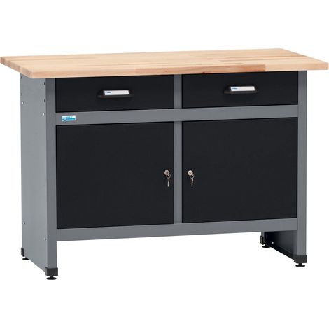 Kupper – Établi 12059 – Largeur 120 cm – 2 tiroirs avec glissières à billes – Capacité de charge 300 kg – Plateau en hêtre massif 30 mm