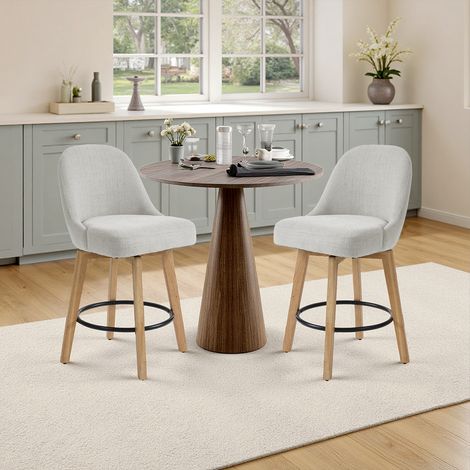 Set of 2 Swivel Bar Stools with Wooden Legs and Round Footrest (1/3)