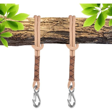 Balançoire Fixation Arbre, 2 Pièces 60cm Corde de Suspension Hamac Réglable Sangle Chaise Hamac avec Mousqueton Balançoire Arbre, kit de Fixation de Suspension pour Balançoire Hamac (1/5)