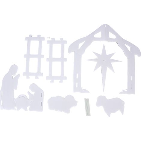 Planche scène nativité 44x27x5cm – blanc – PP – crèche Noël – pelouse jardin cour