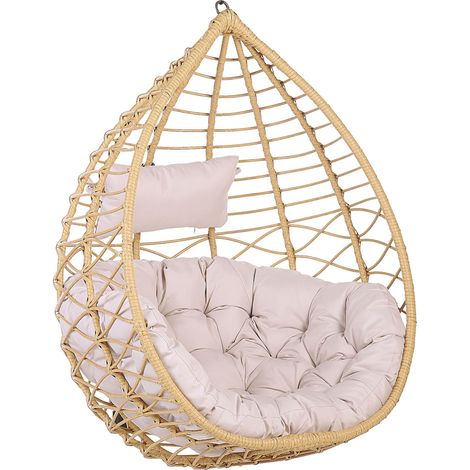 Silla colgante de ratán beige con marco de metal para interior y exterior cesta Arsita (1/5)