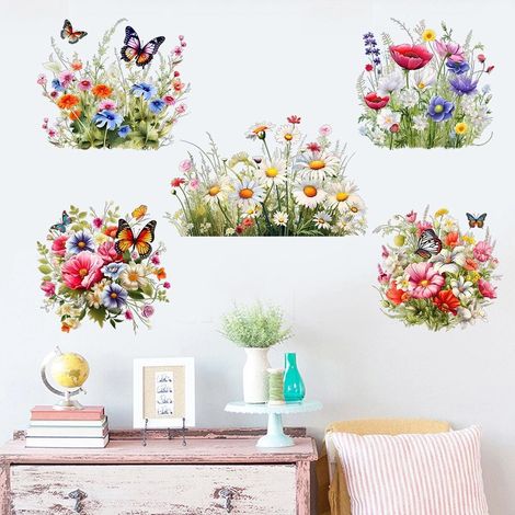 Papillon amovible fleurs autocollants muraux PVC pépinière Art Mural Decor Home