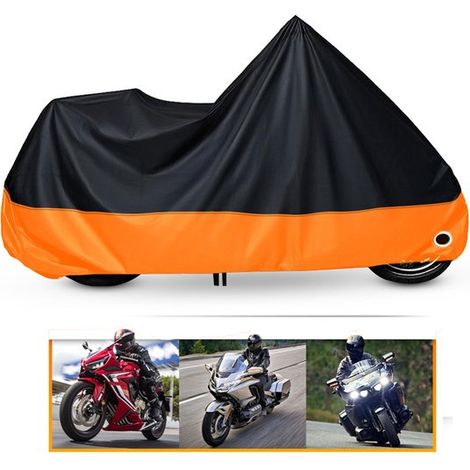 Funda para moto, Impermeable, Dimensiones: 265105125 cm, Resistente a la lluvia, protección UV y al polvo, Color negro y naranja (1/5)