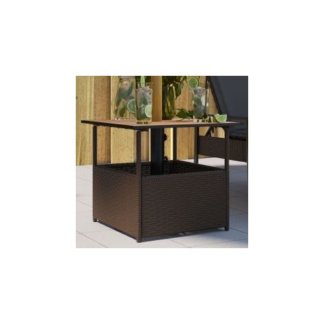 Table de jardin avec trou de parasol marron résine tressée (1/5)