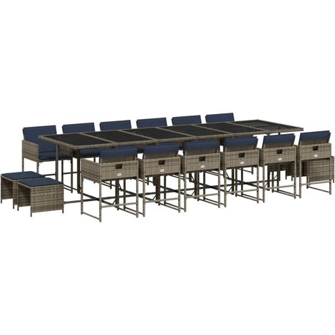 Maison Exclusive - 17-teiliges Garten-Ess-Set mit Kissen, grau, P