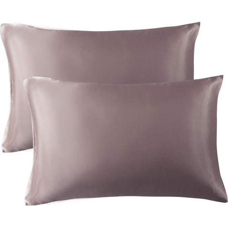 Lot de 2 taies d'oreiller en satin rose taupe, format Queen, 51 x 76 cm, fermeture portefeuille. (1/5)