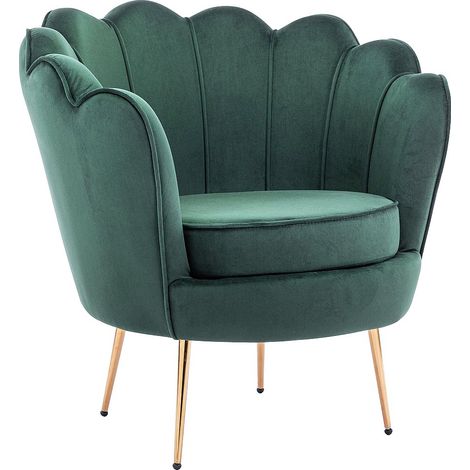 Fauteuil coquillage en velours vert sapin DANDELION de Pascal Morabito