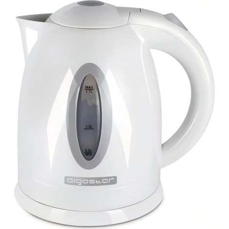 Bouilloire électrique Aigostar 2200W 1,7L en plastique avec arrêt automatique et base pivotante à 360° pour une utilisation domestique