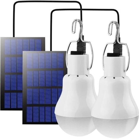 Lot de 2 lampes LED portables à panneau solaire pour tente, camping, extérieur/intérieur (1/5)