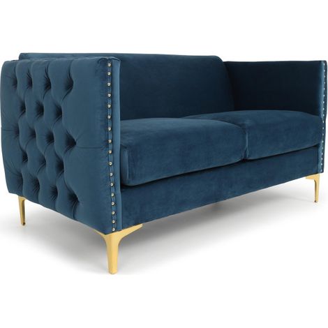 Canapé 2 Places en Velours "Suez" 145cm Bleu (1/3)