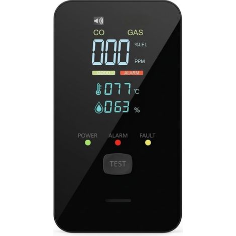 Détecteur de Monoxyde de Carbone 4 en 1 – Moniteur Numérique Portable, Détecteur Gaz Naturel avec Alarme CO pour Maison, Cuisine, Chambre (Noir) (1/5)