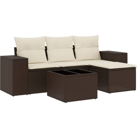 vidaXL Set Divano da Giardino 5 pz con Cuscini Marrone in Polyrattan (1/5)