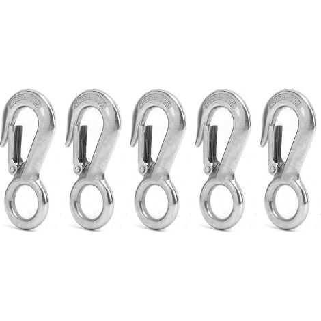 Lot de 5 crochets de levage à œillet large en acier inoxydable avec fermeture à ressort, pour grue et système anti-perte de matière.