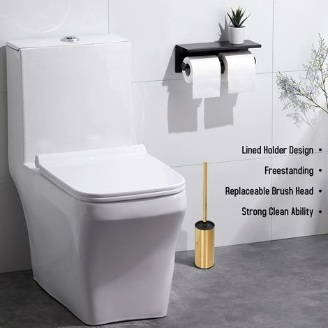 Porte-Brosse WC Rond en Acier Inoxydable doré Autonome pour Salle de Bain (doré) (1/4)