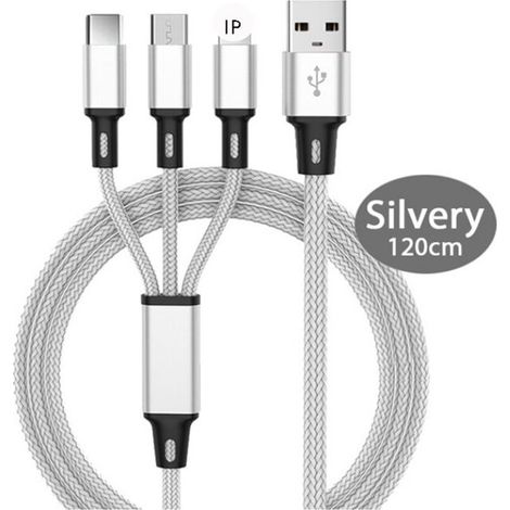 Multi Charging Cable, 3-Pack, 120cm 3in1 Braided Nylon USB Cable with USB C Cable, Micro USB Cable, Compatible with iPhone, Android USB Charging Cable Quick Charge (1/5)