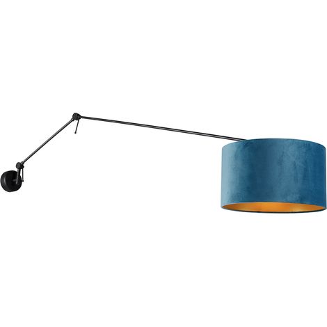 Wandleuchte schwarz mit Veloursschirm blau 35 cm verstellbar - Blitz