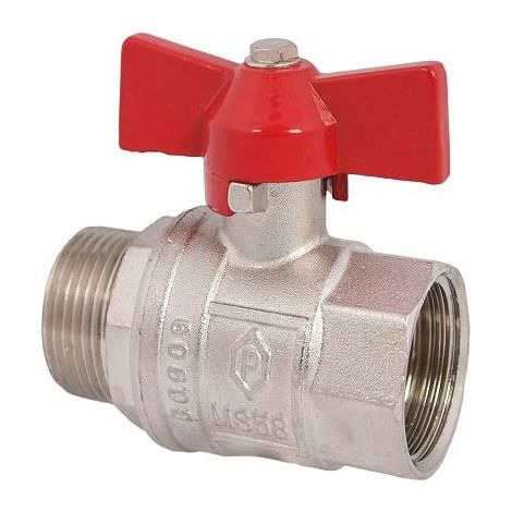 Schlösser Armaturen KUGELHAHN, VOLLER DURCHG, DN15 AGxIG1/2", 58MM, FLUEG-GR.ROT, VERN.