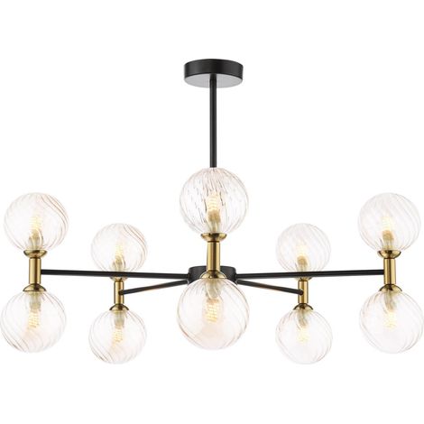 Dar Takara Plafonnier semi-encastré Takara 10 Light, noir mat et bronze, verre ambré torsadé
