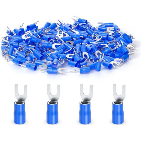200Pièces 16-14 AWG connecteurs isolés de fil de bêche de fourche, Terminal de sertissage électrique de type u bleu (1/5)