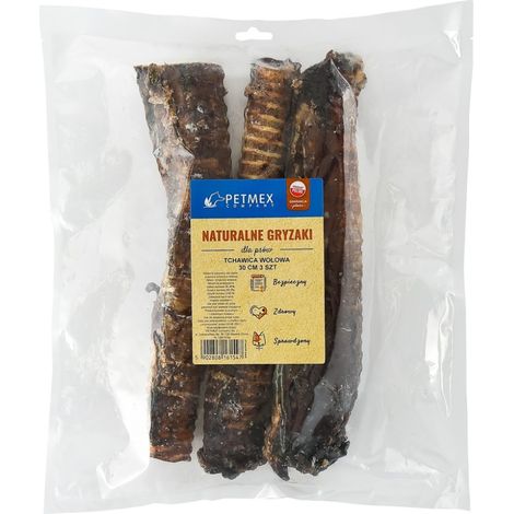 Delicadeza, masticable natural para perros. Tráquea de res Petmex 30 cm, 3 unidades.