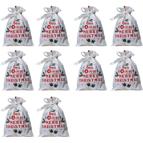 Sac Cadeau Noel - Sac En Plastique Reutilisable Et Etanche - Pour Bonbons Cookies Vetements Et Objets De Petite Taille - Lot De 12 (1/5)