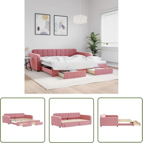 vidaXL Tagesbett Ausziehbar mit Schubladen Rosa 100x200 cm Samt (1/5)