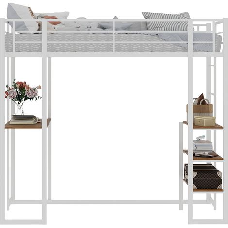 Letto a soppalco in ferro bianco con scala e scrivania 200 x 107 x 180 cm (1/5)