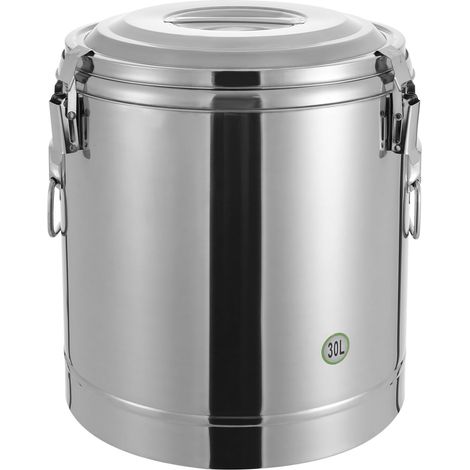 Seau isotherme en acier inoxydable 30 l - Avec couvercle, Seau de conservation de la chaleur commercial avec isolation en mousse polyuréthane - Pour soupes et boissons (argent)