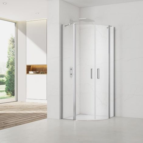 Swiss Aqua Technologies Set Porta doccia 90x195 cm trasparente + 2x Maniglia porta doccia, cromo (SATFUSP90CRT-SET)