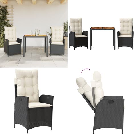 Ensemble à manger de jardin avec coussins 3 pcs Noir - Chaise de jardin - Table de jardin (1/5)