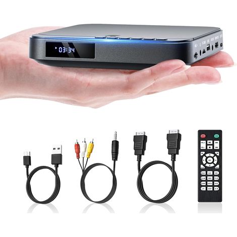 Mini Lecteur DVD, Lecteur DVD HDMI Compact HD 1080P pour Smart TV avec Toutes Les régions, entrée Carte USB/TF, télécommande, PAL/NTSC Compatible toutes régions. Lit DVD, CD, DVD±R/RW, CD-R/RW, VCD e