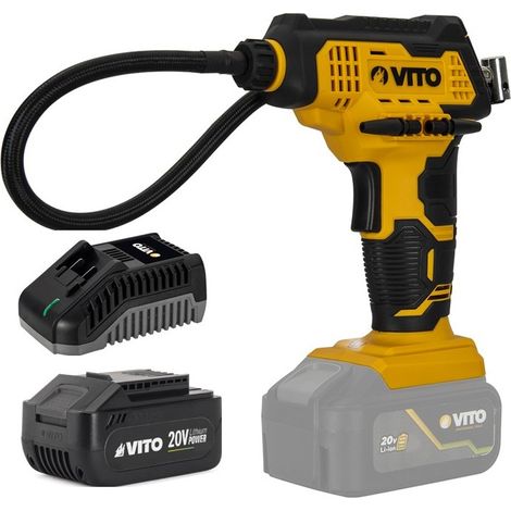Compresseur sans fil 7 bar 20V + Batterie lithium 2Ah Chargeur + 6 Embouts de gonflage VITO (1/5)