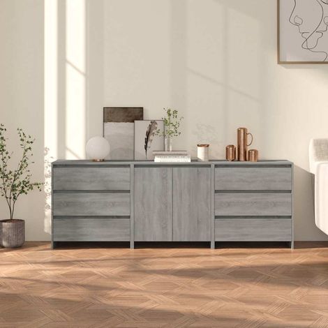 Lot de 3 Buffets Bahut Meubles de rangement Commode Sonoma gris Bois d'ingénierie BV635297 - BonneVie (1/5)