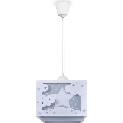 Paco Home Suspension Enfant Abat-Jour Tissu Arc-En-Ciel Étoile Lion Dinosaure Lune Lampe à suspension - Type 4, Bleu