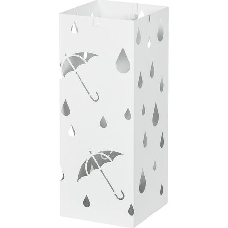 Porte-parapluies, 4 crochets, bac égouttoir, acier, blanc (1/5)
