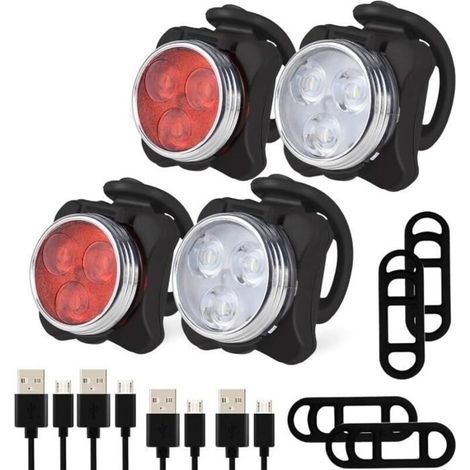 Set di luci per bicicletta - Ricaricabili tramite USB - 4 modalità di illuminazione - Ben visibili - Anteriore (1/4)