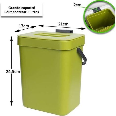 Poubelle À Compost pour Cuisine, 5 L Poubelle de Comptoir avec Couvercle, Poubelle À Compost De Cuisine, Poubelle Compost Cuisine pour Poubelle, Composteur, Cuisine, Intérieur (Vert) (1/3)