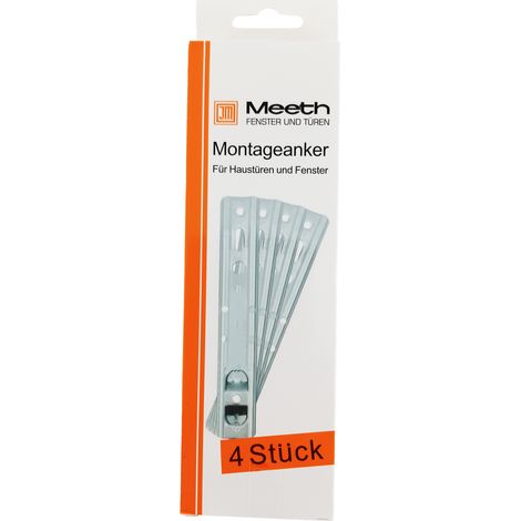 Meeth – Pattes de scellement pour porte d'entrée et fenêtre – Longueur 160mm – Largeur 25mm – Pour montage sur PVC – Lot de 4 pièces (1/2)