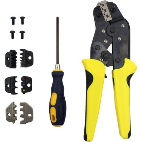 Kit d'outils de sertissage avec sac, pince à sertir à cliquet pour câbles avec 4 matrices interchangeables, plage de sertissage réglable, pince à sertir multifonction pour plusieurs types de cosses à (1/5)