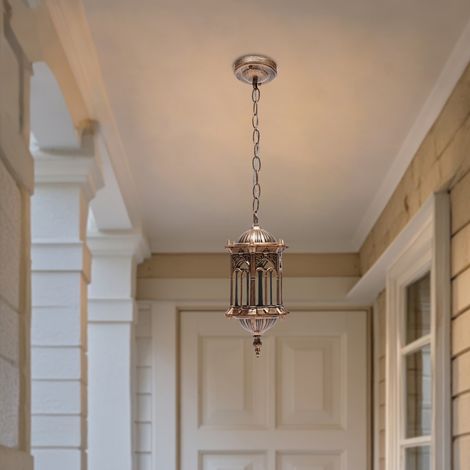 YISSALE - Suspension Vintage Extérieur/Intérieur, Lampe Suspendue Cage Design, Bronze Antique, Aluminium/Fer/Verre, E27, IP44, Chaîne 45 cm, pour Jardin, Terrasse, Balcon, Salon, Bar, Café. (1/5)