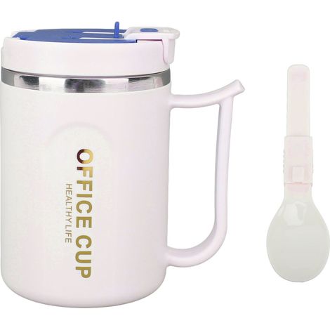 Tasse à Café Isolée Double Épaisseur Anti-Scald 304 Stainless Steel – Pour le Café ou les Boissons Chaudes/Froides, avec Couvercle Anti-Fuite, Poignée et Cuillère Incluses (500ml) – Bleu (1/5)