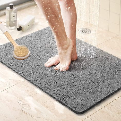 Non-slip bath mat, rectangular 60 x 40 cm, made of loofah, with drainage, for wet floors (grey) (1/5)