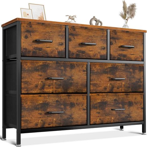 Kommode mit 7 Stoffschubladen, Vintage-Design, Stahlrahmen, 100x30x77 cm (1/5)